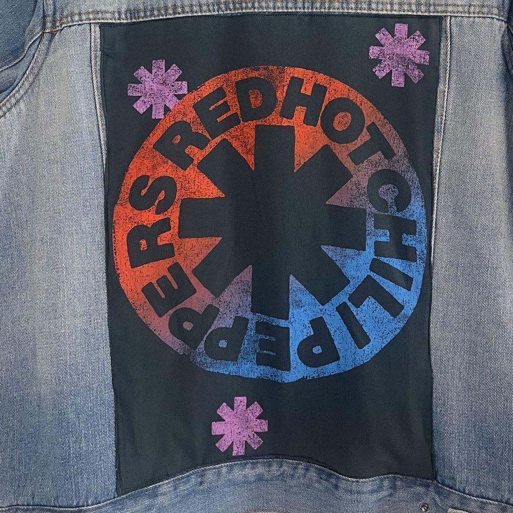 Red Hot Chili Peppers Daydreamer upcycled jean jacket custom ONE OF A Kind. XL - Picture 2 of 7